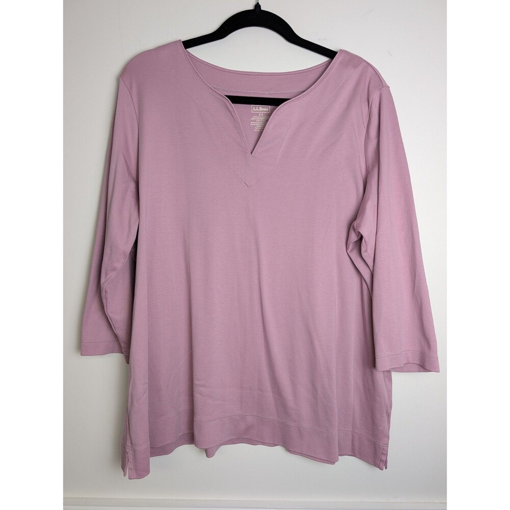LL Bean Supima Cotton Top Tunic Shirt 3/4 Sleeve Splitneck Pink Size 2X Plus